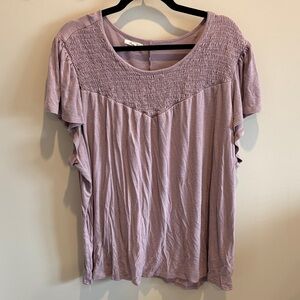 Maurices Lavender Smocked Yoke Short Sleeve Blouse